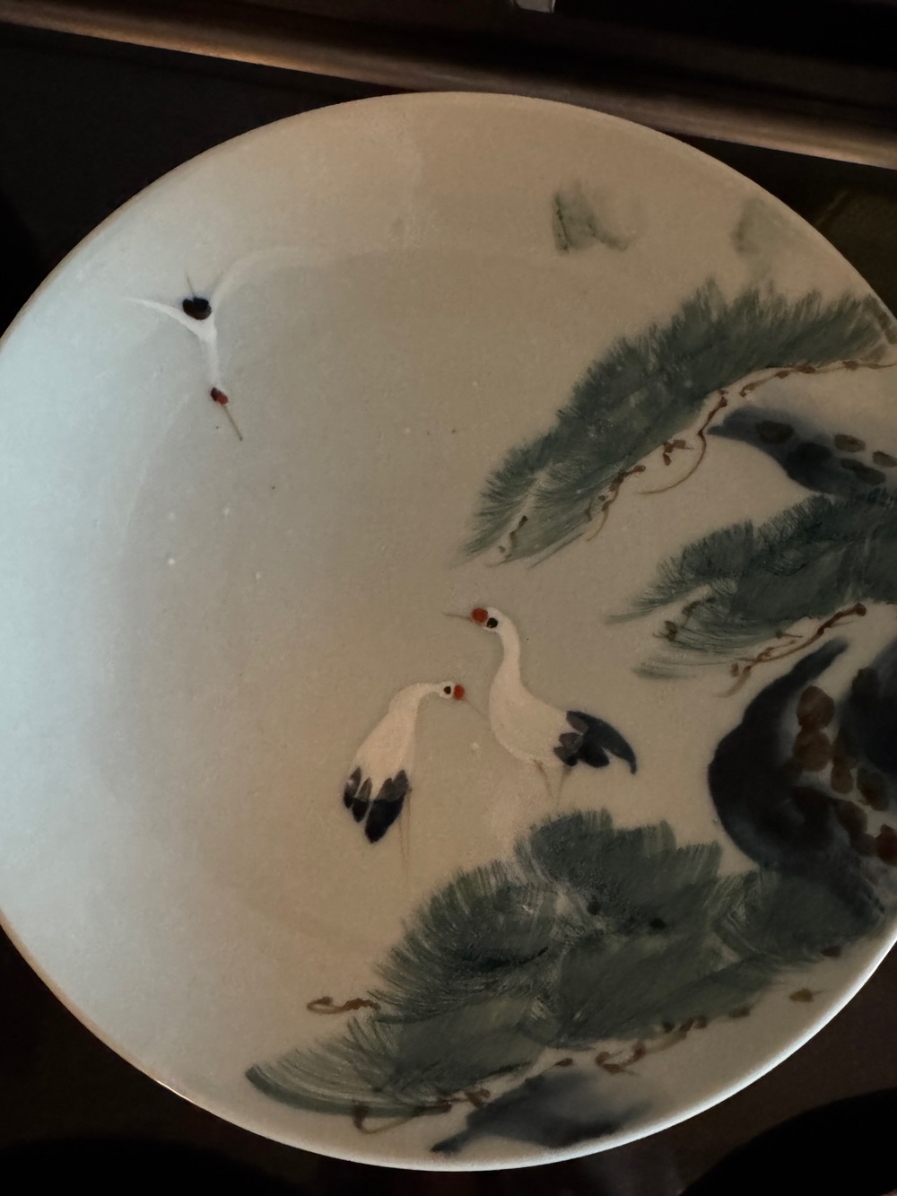 Antique Japanese Arita Porcelain Crane & Pine Plate – Meiji Era, c. 1900